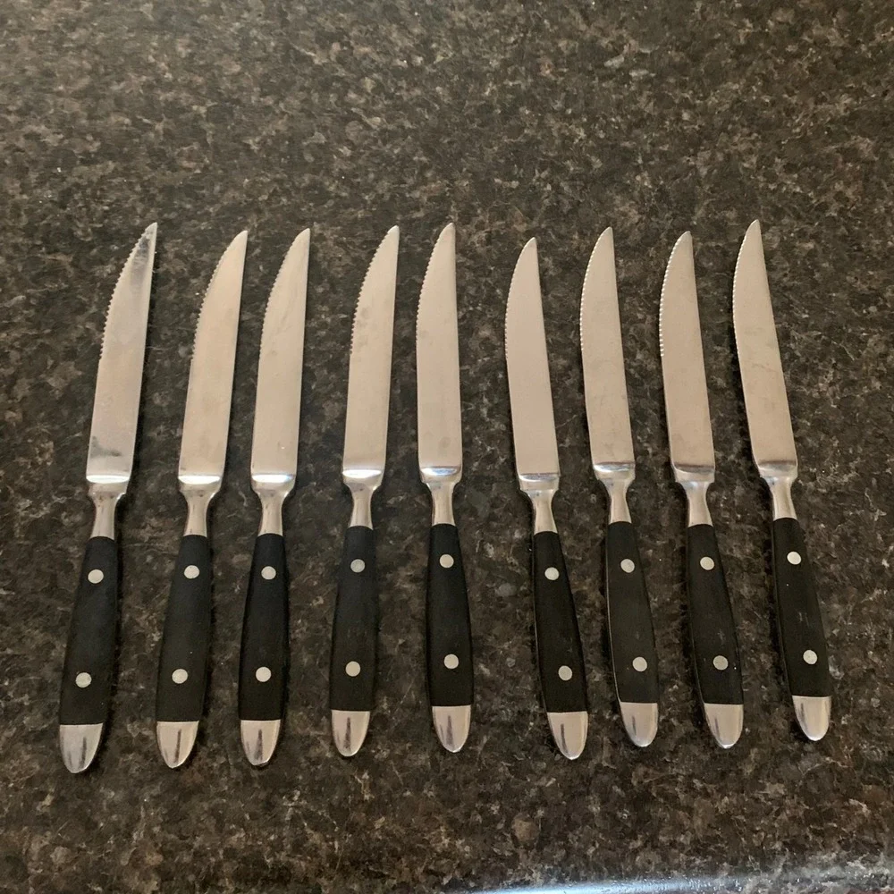 Hampton Silversmiths BISTRO BLACK Serrated Butter Knives Lot Set of 9 Stainless